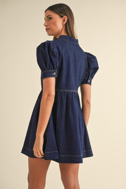 'Zadie' Puff Sleeve Denim Mini Dress - Celes Fashion